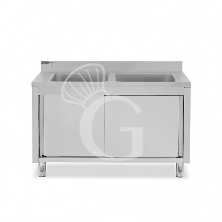 Lavatoio su armadio, porte scorrevoli, 2 vasche, alzatina, L 1600 x P 700 x H 965 mm - con foro rubinetto Ø 32 mm Lavatoio su armadio, porte scorrevoli, 2 vasche, alzatina, L 1600 x P 700 x H 965 mm - con foro rubinetto Ø 32 mm
