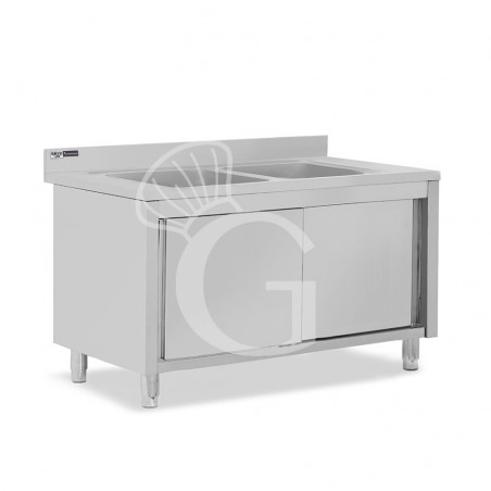 Lavatoio su armadio, porte scorrevoli, 2 vasche, alzatina, L 1600 x P 700 x H 965 mm - con foro rubinetto Ø 32 mm Lavatoio su armadio, porte scorrevoli, 2 vasche, alzatina, L 1600 x P 700 x H 965 mm - con foro rubinetto Ø 32 mm