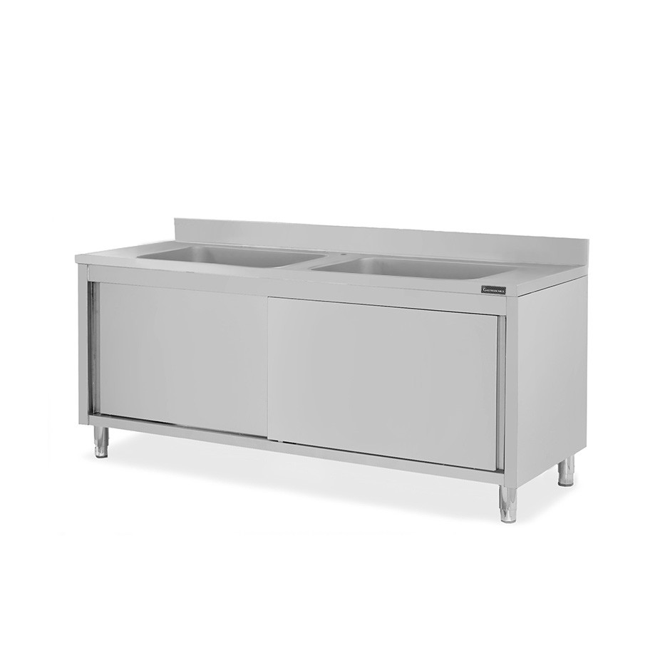 Lavatoio su armadio, porte scorrevoli, 2 vasche, alzatina, L 1800 x P 600 x H 950 mm