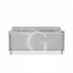 Lavatoio su armadio, porte scorrevoli, 2 vasche, alzatina, L 1800 x P 700 x H 950 mm