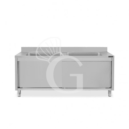 Lavatoio su armadio, porte scorrevoli, 2 vasche, alzatina, L 2000 x P 600 x H 950 mm Lavatoio su armadio, porte scorrevoli, 2 vasche, alzatina, L 2000 x P 600 x H 950 mm