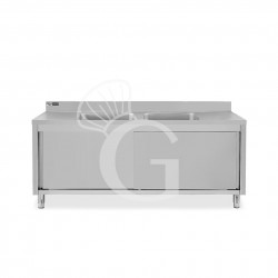 Lavatoio su armadio, porte scorrevoli, 2 vasche, alzatina, L 2000 x P 700 x H 965 mm - con foro rubinetto Ø 32 mm