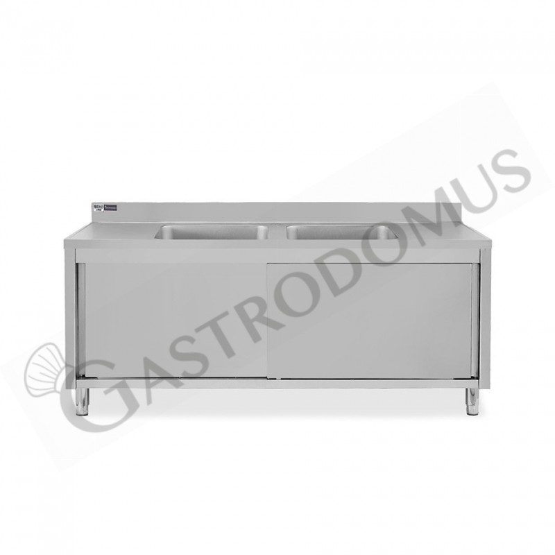 Lavatoio su armadio, porte scorrevoli, 2 vasche, alzatina, L 2000 x P 700 x H 965 mm - con foro rubinetto Ø 32 mm