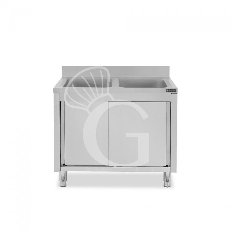 Lavello inox armadiato con porte scorrevoli, 2 vasche, alzatina, L 1000 mm x P 600 mm x H 950 mm Lavello inox armadiato con porte scorrevoli, 2 vasche, alzatina, L 1000 mm x P 600 mm x H 950 mm