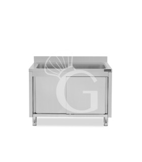 Lavello armadiato con porte scorrevoli, 2 vasche, alzatina, L 1300 mm x P 600 mm x H 950 mm