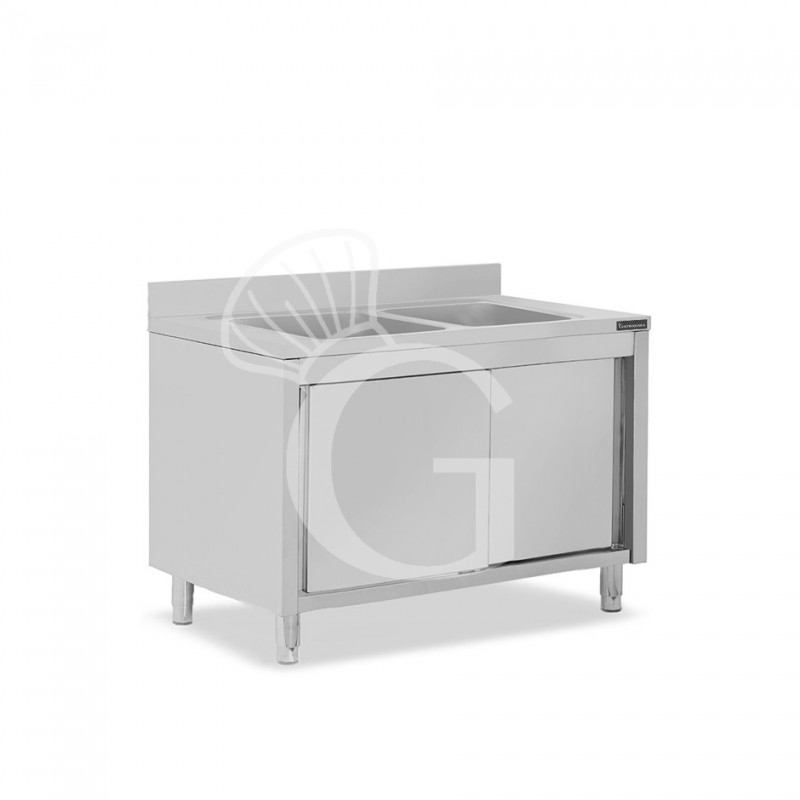 Lavello armadiato con porte scorrevoli, 2 vasche, alzatina, L 1300 mm x P 600 mm x H 950 mm