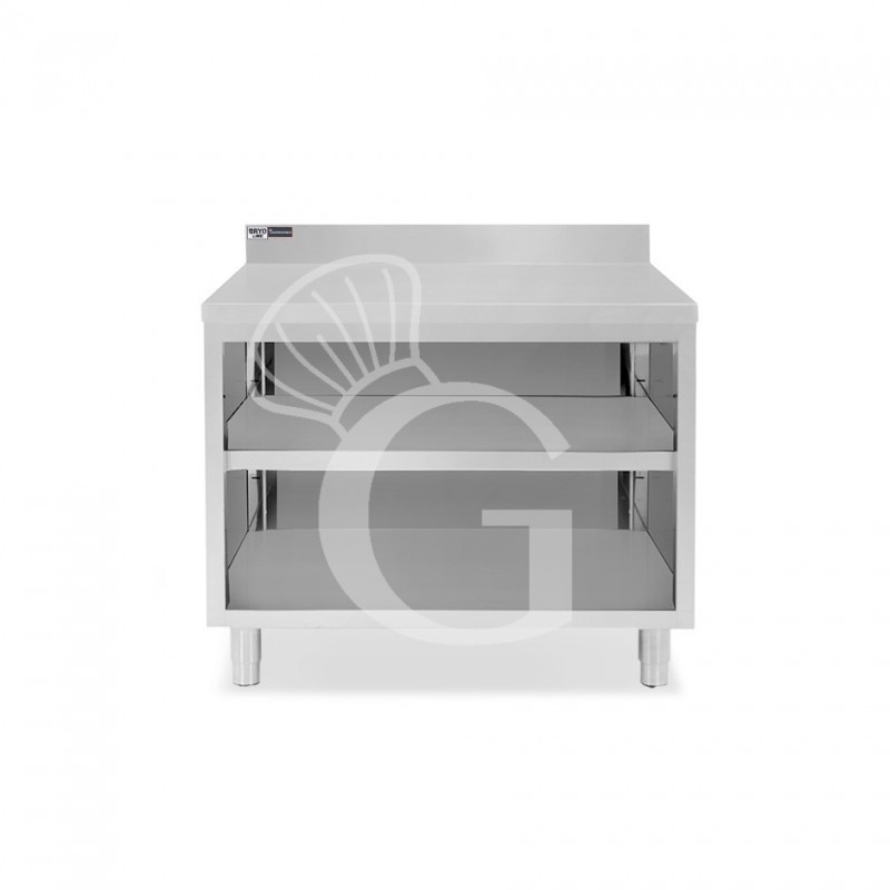 Tavolo a giorno in acciaio inox con 2 ripiani, alzatina L 1100 mm x P 600 mm x H 965 mm Tavolo a giorno in acciaio inox con 2 ripiani, alzatina L 1100 mm x P 600 mm x H 965 mm