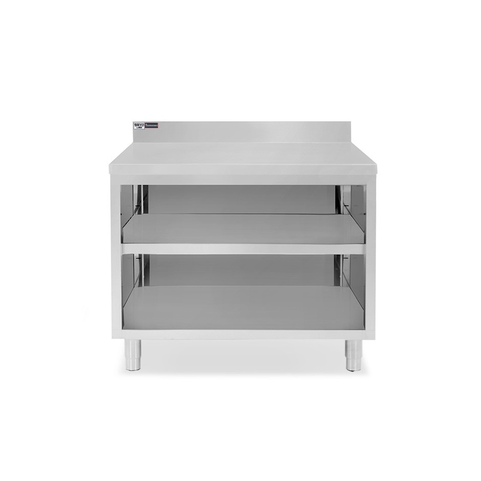 Tavolo a giorno in acciaio inox con 2 ripiani, alzatina L 1100 mm x P 700 mm x H 965 mm