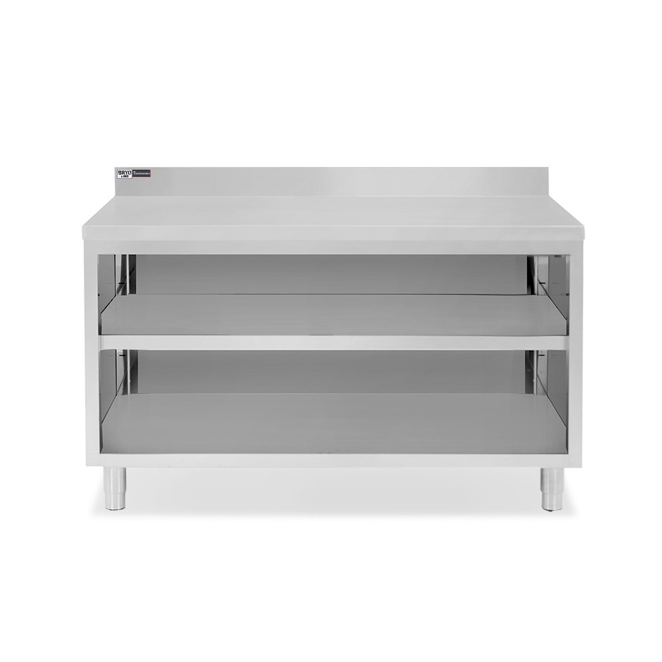 Tavolo a giorno in acciaio inox con 2 ripiani, alzatina L 1600 mm x P 700 mm x H 965 mm