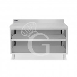 Tavolo a giorno in acciaio inox con 2 ripiani, alzatina L 1700 mm x P 600 mm x H 965 mm