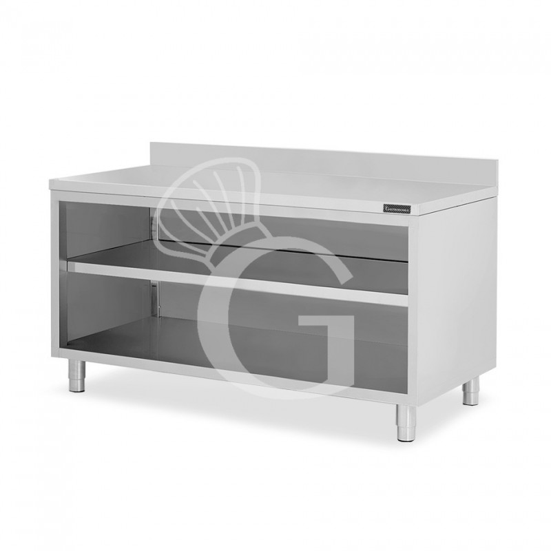 Tavolo a giorno in acciaio inox con 2 ripiani, alzatina L 1900 mm x P 700 mm x H 950 mm