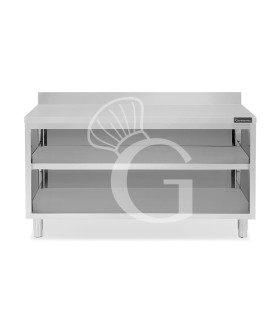 Tavolo a giorno in acciaio inox con 2 ripiani, alzatina L 1900 mm x P 700 mm x H 950 mm