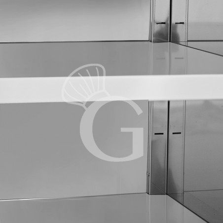 Tavolo a giorno in acciaio inox con 2 ripiani, alzatina L 1900 mm x P 700 mm x H 950 mm Tavolo a giorno in acciaio inox con 2 ripiani, alzatina L 1900 mm x P 700 mm x H 950 mm