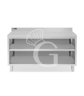 Tavolo a giorno in acciaio inox con 2 ripiani, alzatina L 1800 mm x P 600 mm x H 965 mm
