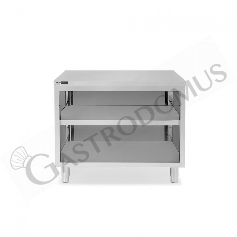 Tavolo a giorno in acciaio inox con 2 ripiani L 1100 mm x P 600 mm x H 865 mm Tavolo a giorno in acciaio inox con 2 ripiani L 1100 mm x P 600 mm x H 865 mm