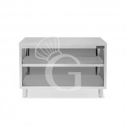 Tavolo a giorno in acciaio inox con 2 ripiani L 1400 mm x P 600 mm x H 850 mm