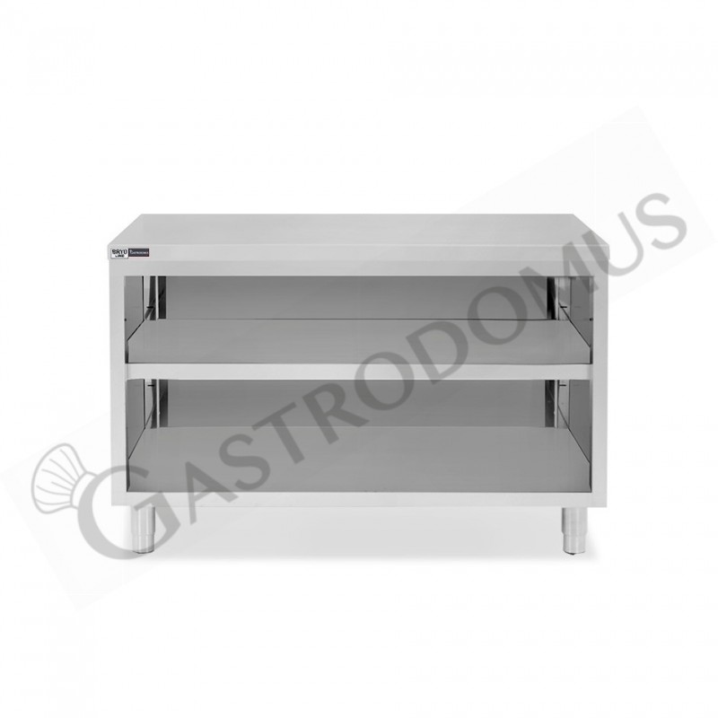 Tavolo a giorno in acciaio inox con 2 ripiani L 1400 mm x P 700 mm x H 865 mm Tavolo a giorno in acciaio inox con 2 ripiani L 1400 mm x P 700 mm x H 865 mm