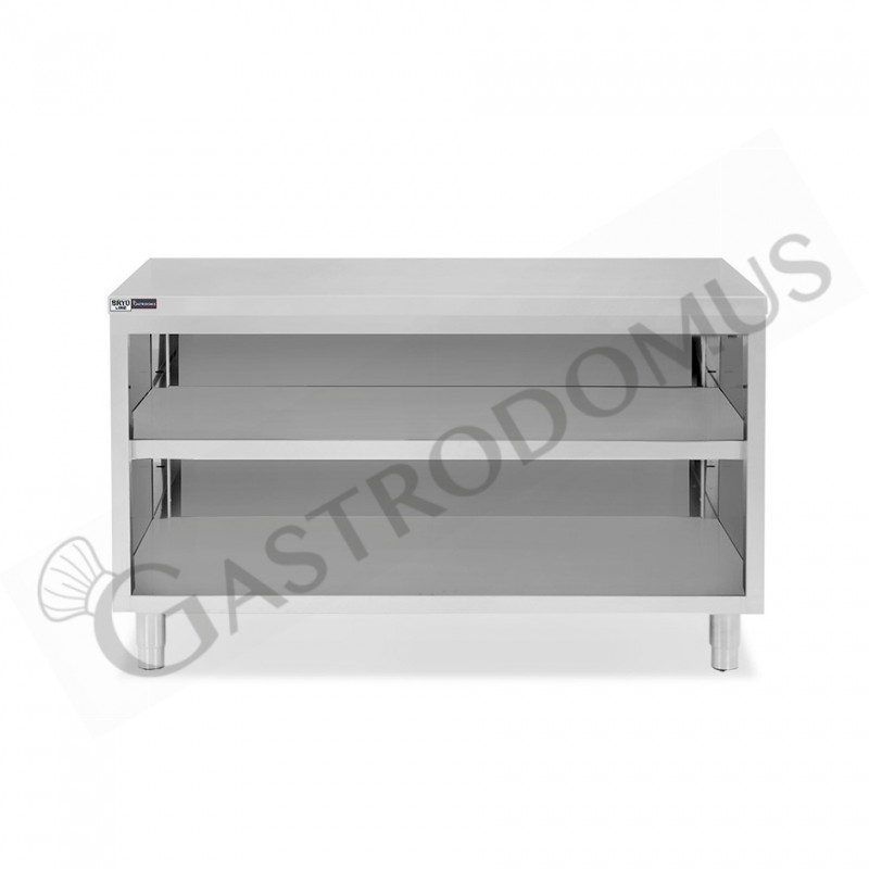 Tavolo a giorno in acciaio inox con 2 ripiani L 1700 mm x P 700 mm x H 865 mm Tavolo a giorno in acciaio inox con 2 ripiani L 1700 mm x P 700 mm x H 865 mm