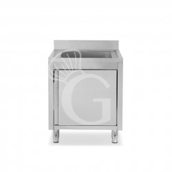 Lavello inox armadiato 1 porta battente, 1 vasca, alzatina, L 600 mm x P 700 mm x H 950 mm