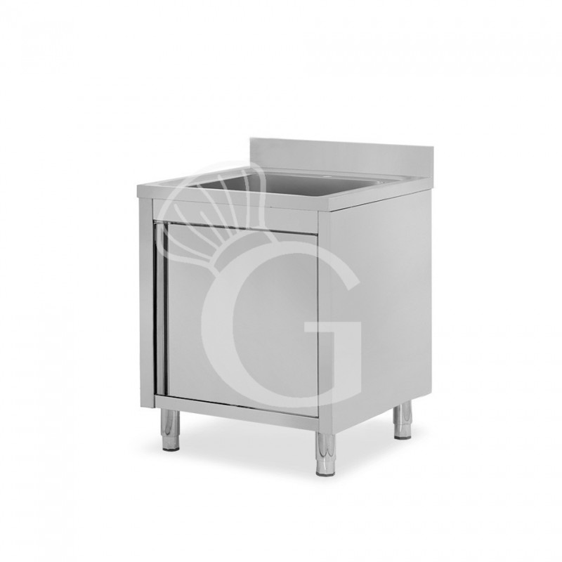 Lavello inox armadiato 1 porta battente, 1 vasca, alzatina, L 700 mm x P 700 mm x H 950 mm