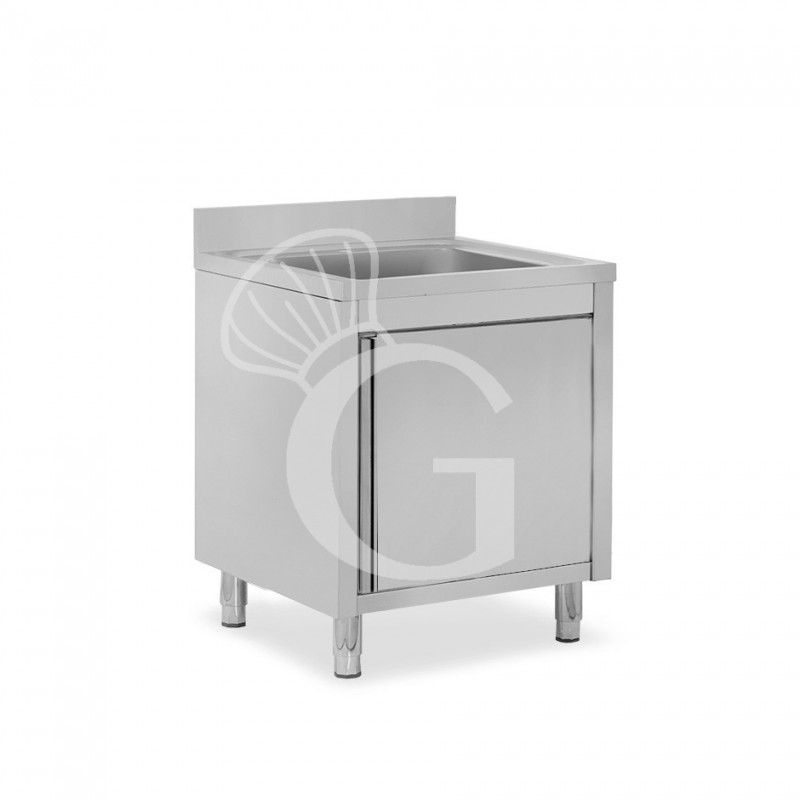Lavello inox armadiato 1 porta battente, 1 vasca, alzatina, L 700 mm x P 700 mm x H 950 mm