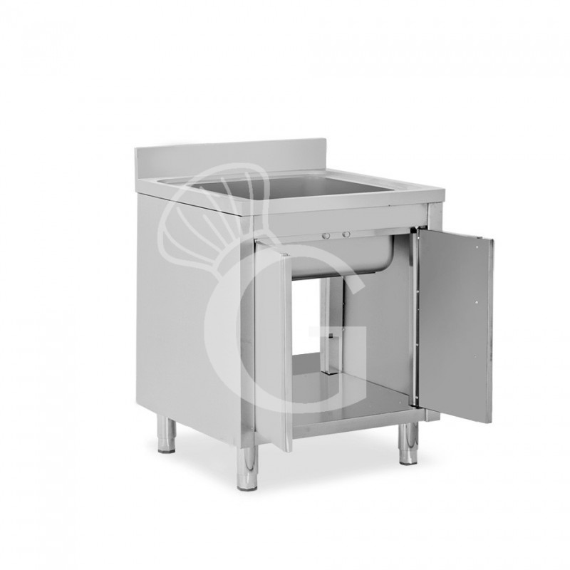 Lavello inox armadiato 1 porta battente, 1 vasca, alzatina, L 700 mm x P 700 mm x H 950 mm