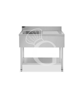 Lavello semplice 1 vasca e gocciolatoio a destra, ripiano, alzatina, L 1000 x P 700 x H 965 mm - con foro rubinetto Ø 35 mm