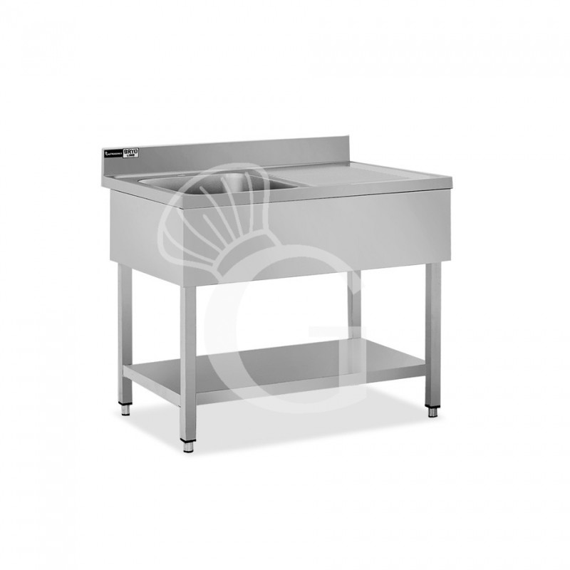 Lavello semplice 1 vasca e gocciolatoio a destra, ripiano, alzatina, L 1000 x P 700 x H 965 mm - con foro rubinetto Ø 35 mm