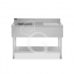 Lavello semplice 1 vasca e gocciolatoio a destra,ripiano,alzatina, L1400xP600xH965mm - con foro rubinetto Ø 32 mm