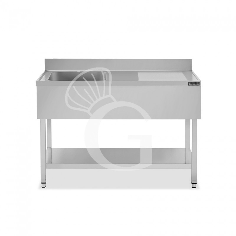 Lavello semplice 1 vasca e gocciolatoio a destra,ripiano,alzatina, L1500xP700xH950mm Lavello semplice 1 vasca e gocciolatoio a destra,ripiano,alzatina, L1500xP700xH950mm