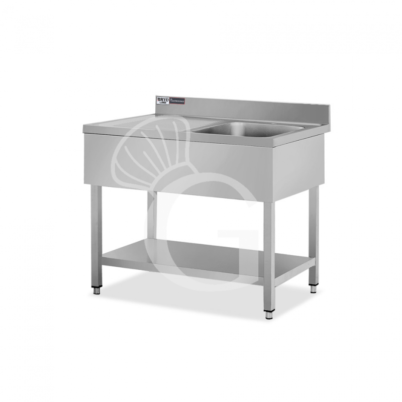 Lavello semplice 1 vasca e gocciolatoio a sinistra, ripiano, alzatina, L 1000 x P 600 x H 965 mm - con foro rubinetto Ø 32 mm