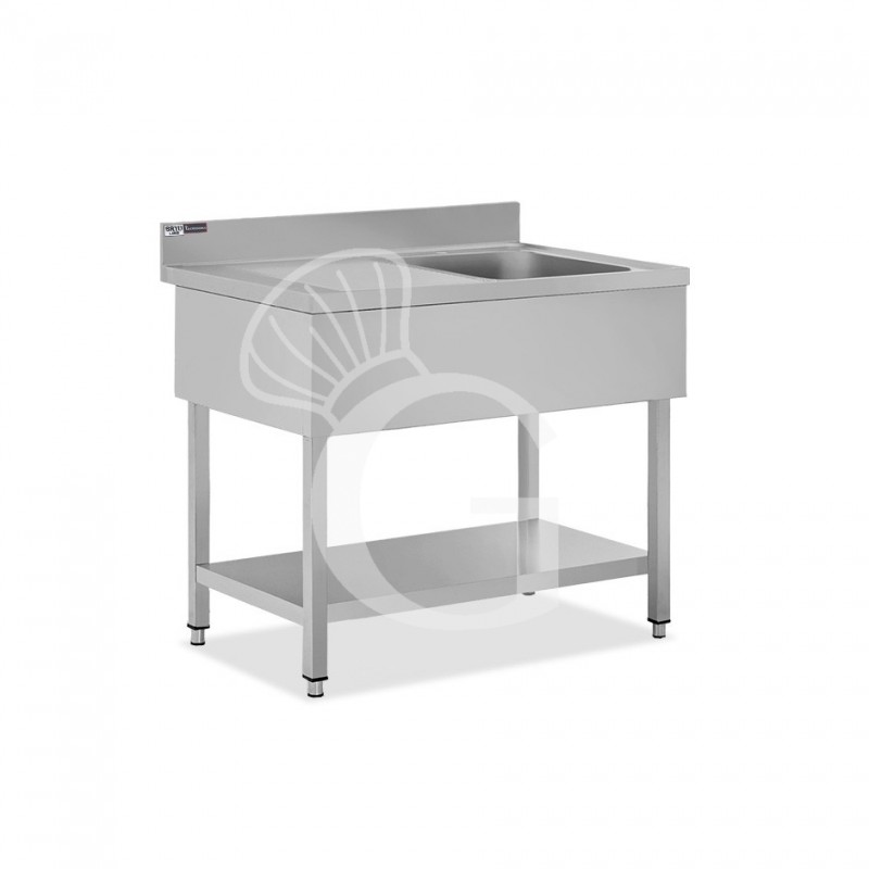 Lavello semplice 1 vasca e gocciolatoio a sinistra, ripiano, alzatina, L 1000 x P 600 x H 965 mm - con foro rubinetto Ø 32 mm