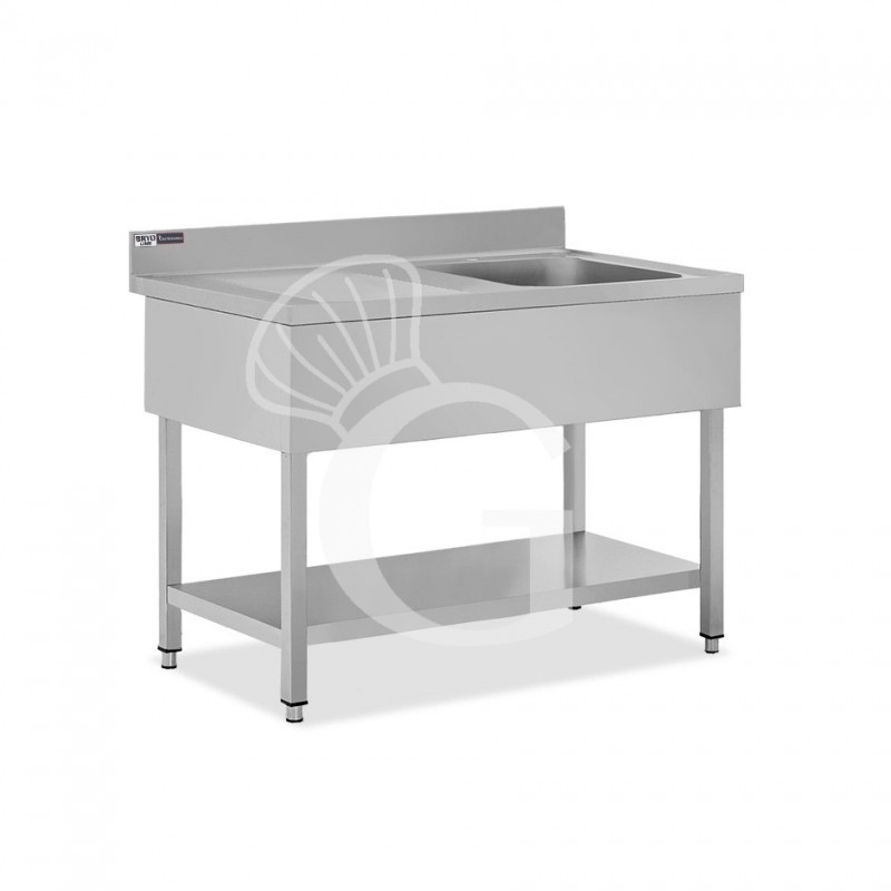 Lavello semplice 1 vasca e gocciolatoio a sinistra,ripiano,alzatina, L1300xP600xH965mm - con foro rubinetto Ø 32 mm