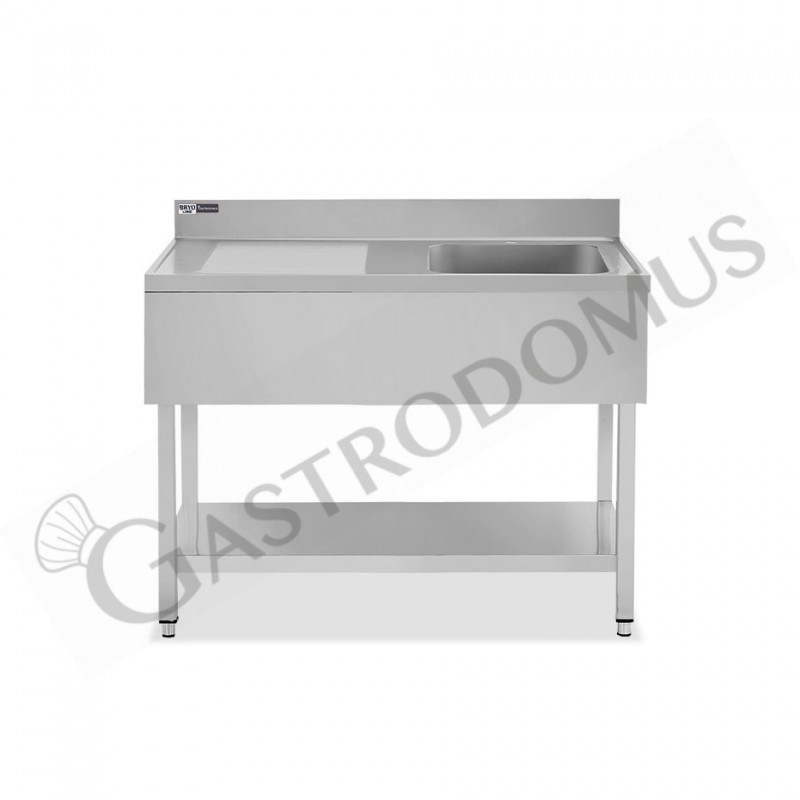 Lavello semplice 1 vasca e gocciolatoio a sinistra, ripiano, alzatina, L 1200 x P 700 x H 965 mm -con foro rubinetto Ø 32 mm Lavello semplice 1 vasca e gocciolatoio a sinistra, ripiano, alzatina, L 1200 x P 700 x H 965 mm -con foro rubinetto Ø 32 mm