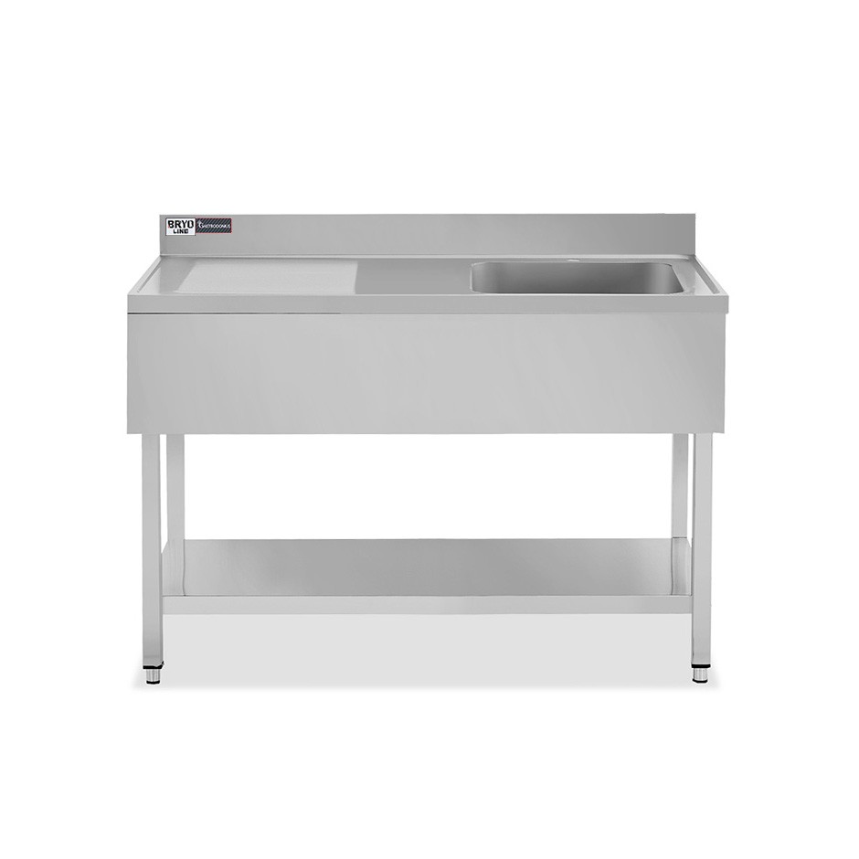 Lavello semplice 1 vasca e gocciolatoio a sinistra, ripiano, alzatina, L 1400 x P 700 x H 965 mm - con foro rubinetto Ø 32 mm