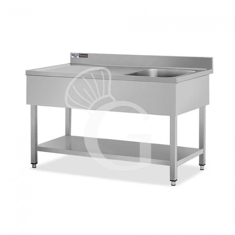 Lavello semplice 1 vasca e gocciolatoio a sinistra,ripiano,alzatina, L1400xP600xH965mm - con foro rubinetto Ø 32 mm