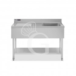 Lavello semplice 1 vasca e gocciolatoio a sinistra,ripiano,alzatina, L1400xP600xH965mm - con foro rubinetto Ø 32 mm