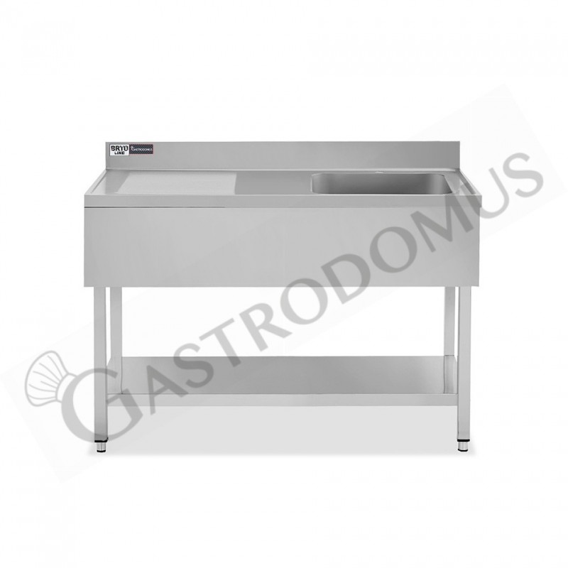 Lavello semplice 1 vasca e gocciolatoio a sinistra,ripiano,alzatina, L1400xP600xH965mm - con foro rubinetto Ø 32 mm Lavello semplice 1 vasca e gocciolatoio a sinistra,ripiano,alzatina, L1400xP600xH965mm - con foro rubinetto Ø 32 mm