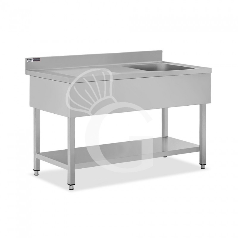 Lavello semplice 1 vasca e gocciolatoio a sinistra,ripiano,alzatina, L1400xP600xH965mm - con foro rubinetto Ø 32 mm