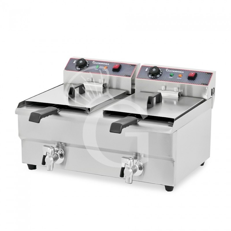 Friggitrice elettrica da banco con rubinetto 2 vasche capacità 13+13 LT potenza 4+4 KW Monofase