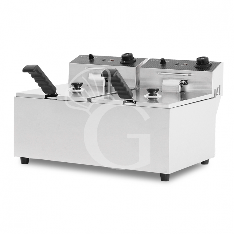 Friggitrice elettrica da banco 2 vasche 8+8 LT potenza 2,8+2,8 KW Monofase