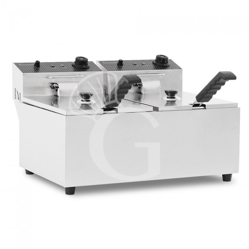 Friggitrice elettrica da banco 2 vasche 8+8 LT potenza 2,8+2,8 KW Monofase