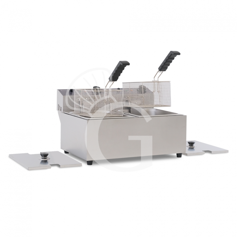 Friggitrice elettrica da banco 2 vasche 8+8 LT potenza 2,8+2,8 KW Monofase