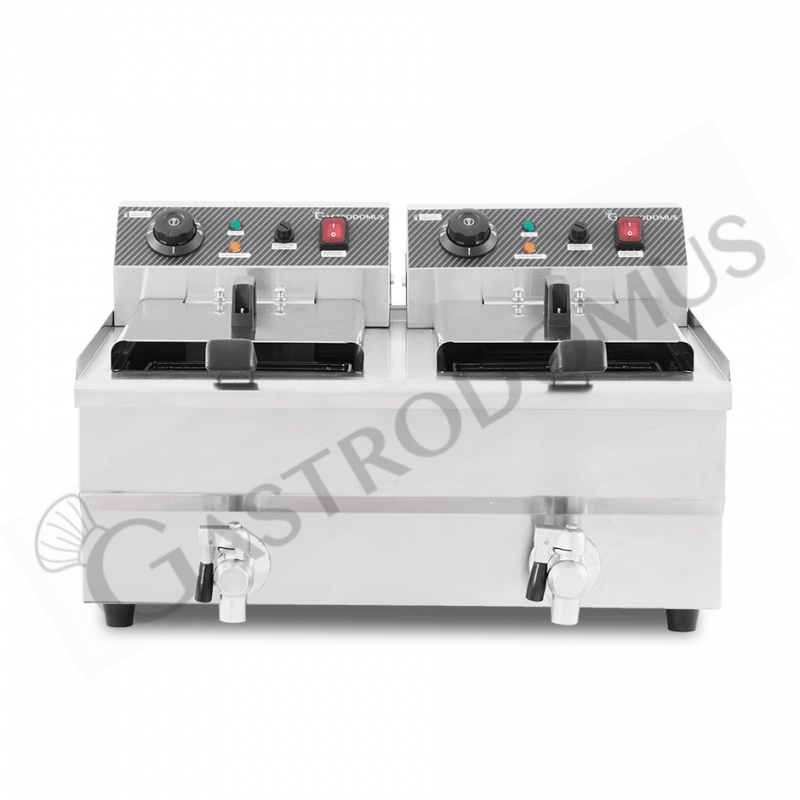 Friggitrice elettrica da banco con rubinetto 2 vasche 10+10 LT potenza 3+3 KW Monofase