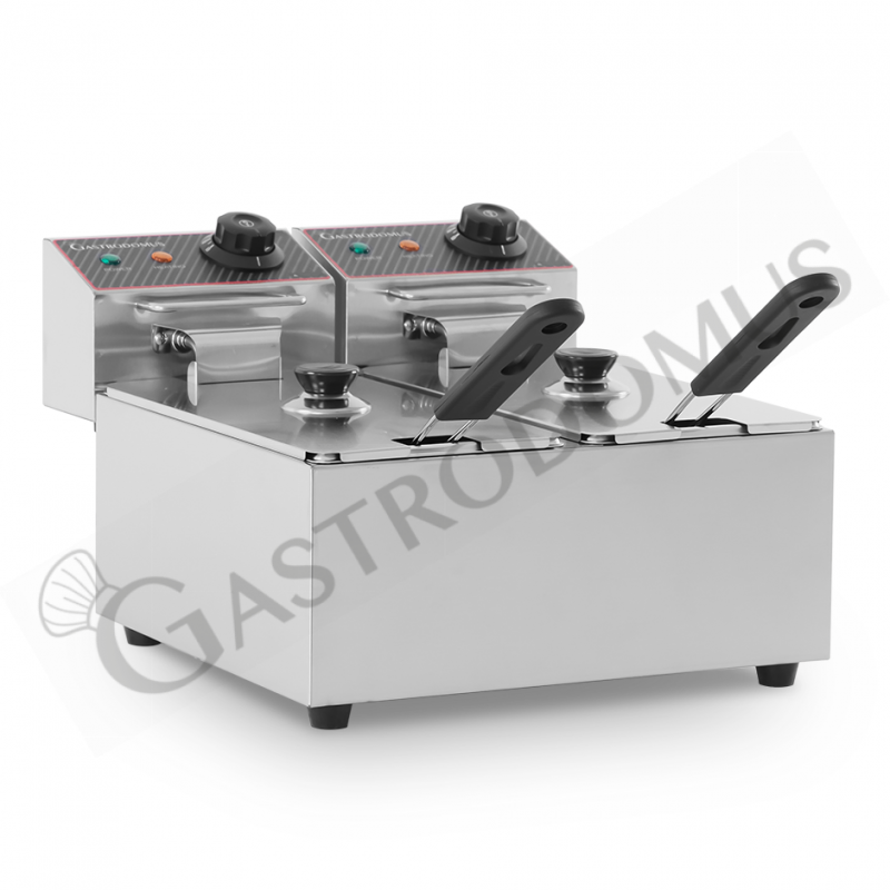 Friggitrice elettrica da banco 2 vasche 4+4 LT potenza 1,8 KW + 1,8 KW  Monofase
