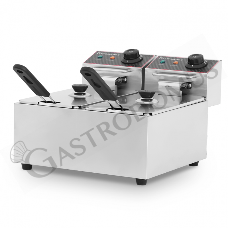 Friggitrice elettrica da banco 2 vasche 4+4 LT potenza 1,8 KW + 1,8 KW  Monofase