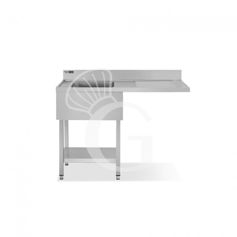 Lavello con vano lavastoviglie, gocciolatoio a destra,1 vasca, L 1200 x P 600 x H 965 mm - con foro rubinetto Ø 32 mm Lavello con vano lavastoviglie, gocciolatoio a destra,1 vasca, L 1200 x P 600 x H 965 mm - con foro rubinetto Ø 32 mm