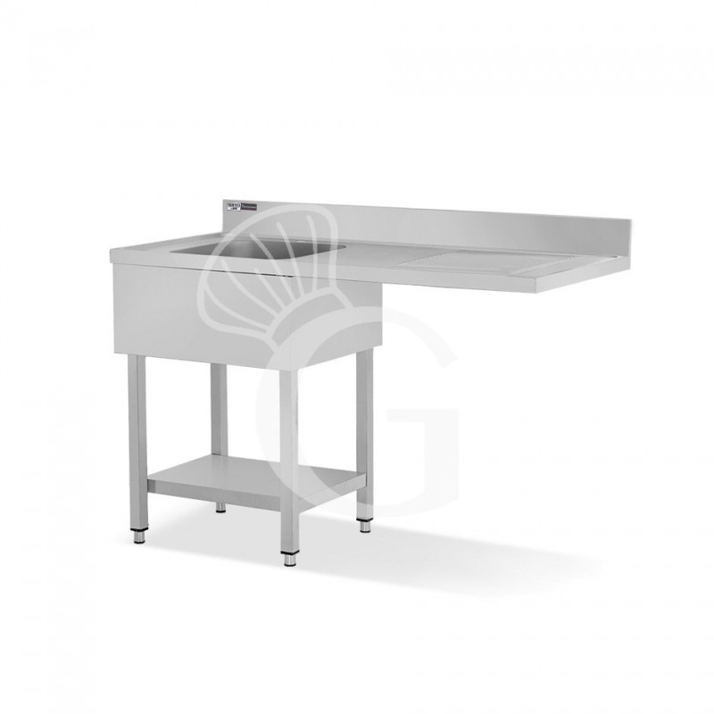Lavello con vano lavastoviglie, gocciolatoio a destra, 1 vasca, L 1400 x P 600 x H 965 mm - con foro rubinetto Ø 32 mm