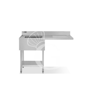 Lavello con vano lavastoviglie, gocciolatoio a destra, 1 vasca, L 1400 x P 700 x H 965 mm - con foro rubinetto Ø 32 mm