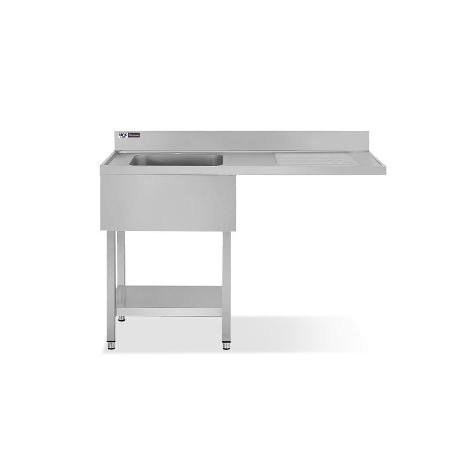 Lavello con vano lavastoviglie, gocciolatoio a destra, 1 vasca, L 1400 x P 700 x H 965 mm - con foro rubinetto Ø 32 mm